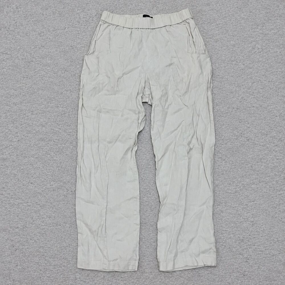 Quince Women’s S European Linen Tapered Ankle Pants Sand 100% Linen Pull On